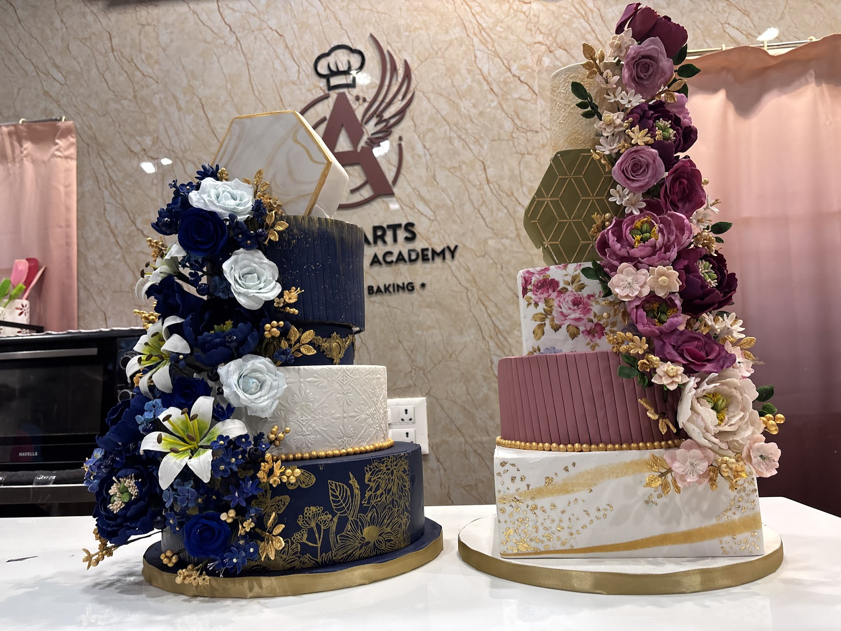 Pink and blue wedding cake